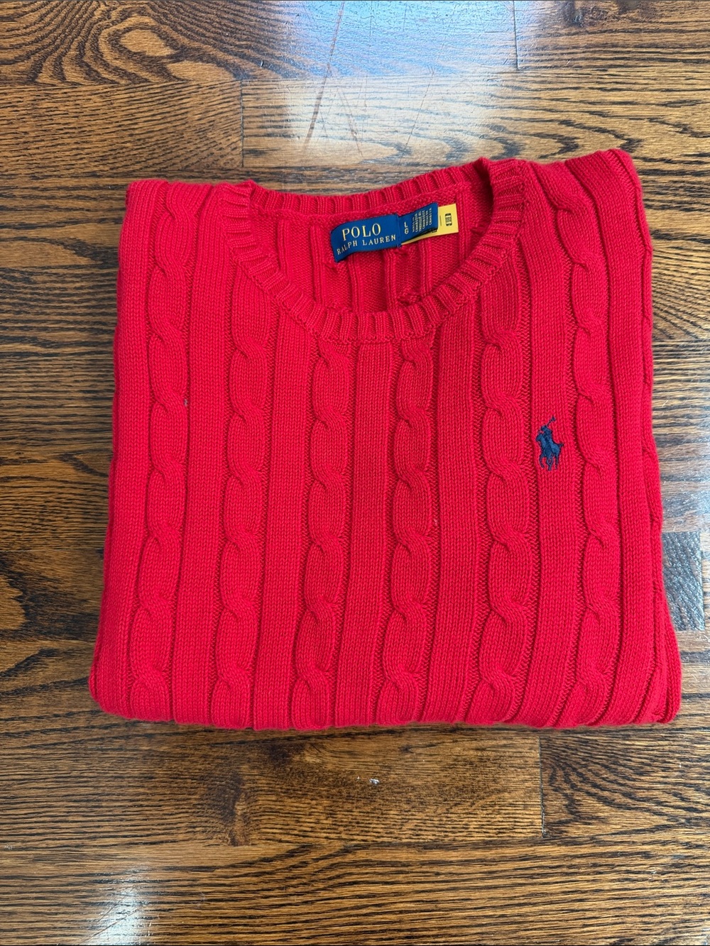 Polo by Ralph Lauren Women’s Bright Red Cable-Knit Crewneck Sweater in Large